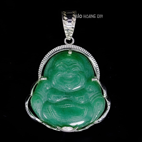 Mặt Dây Chuyền Bạc Phong Thủy Tượng Phật Di Lặc Hình Nén Bạc Đá Xanh Lá Size To M2412120010