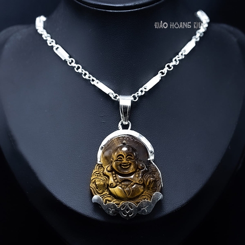 Mặt Dây Chuyền Bạc Phong Thủy Tượng Phật Di Lặc Đá Mắt Hổ Size Vừa M2412120012