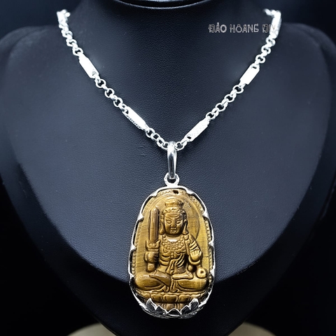 Mặt Dây Chuyền Bạc Phong Thủy Tượng Bất Động Minh Vương Đá Mắt Hổ Size To M2412120017