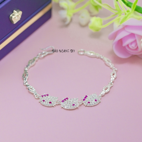 Lắc Tay Bạc Trẻ Em Mèo Kitty Đính Đá Xinh Xắn L2410150048