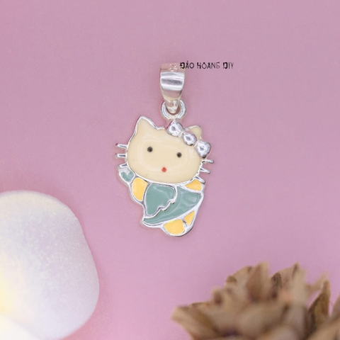 Mặt Dây Chuyền Bạc Trẻ Em Mèo Kitty Váy Xanh Ngọc M2409270040