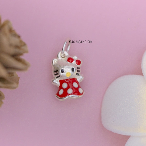 Mặt Dây Chuyền Bạc Trẻ Em Mèo Kitty Váy Đỏ Chấm Bi M2409270038