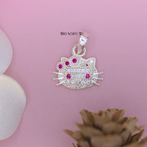 Mặt Dây Chuyền Bạc Trẻ Em Mặt Mèo Kitty Nơ Đá Hồng M2409270045