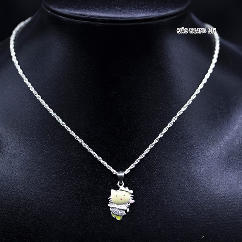 Mặt Dây Chuyền Bạc Trẻ Em Mèo Kitty Váy Đính Đá M2409270041
