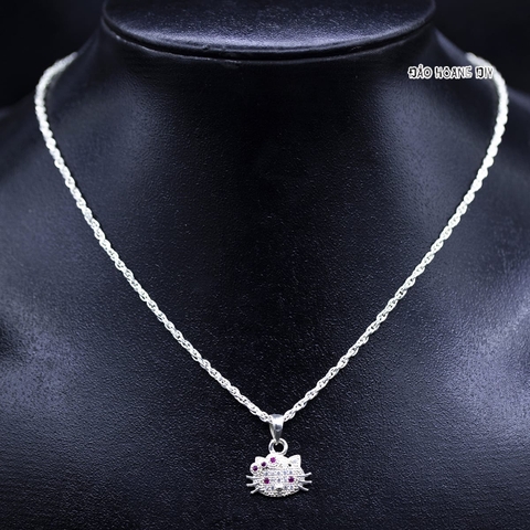 Mặt Dây Chuyền Bạc Trẻ Em Mặt Mèo Kitty Nơ Đá Hồng M2409270045