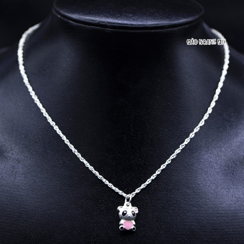 Mặt Dây Chuyền Bạc Trẻ Em Hình Gấu Trúc Nơ Hồng M2409270037