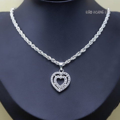 Mặt Dây Chuyền Bạc Nữ Thiết Kế Sáng Tạo Trái Tim 2 Vòng Nổi Bật M2412170080
