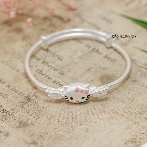 Vòng tay bạc trẻ em mặt vòng hello kitty cánh thiên thần