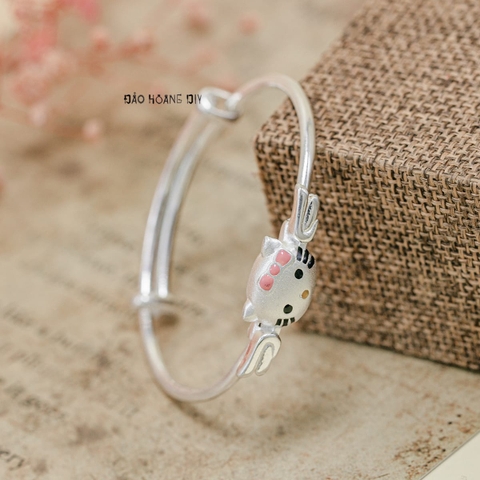 Vòng tay bạc trẻ em mặt vòng hello kitty cánh thiên thần