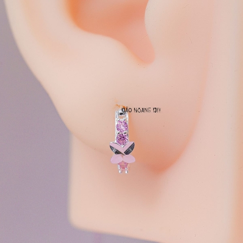 Bông Tai Bạc Cho Bé S925 Kiểu Bật Hoa 4 Cánh Trơn Cùng Hàng Đá Hồng Xinh Xắn H2410280062