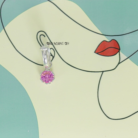 Bông Tai Bạc Nữ Khong Tròn Hoa Đá Hồng 6.5 Ly Trẻ Trung  H2410250090