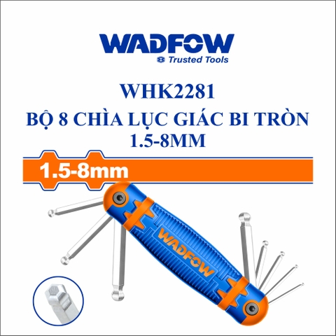 Bộ 8 chìa lục giác bi tròn 1.5-8mm wadfow WHK2281