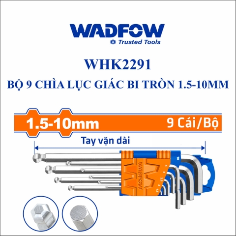 Bộ 9 chìa lục giác bi tròn 1.5-10mm wadfow WHK2291