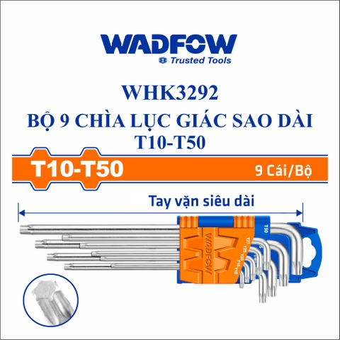 Bộ 9 chìa lục giác sao dài T10-T50 wadfow WHK3292