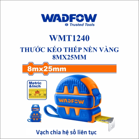 Thước kéo thép nền vàng 8mx25mm wadfow WMT1240