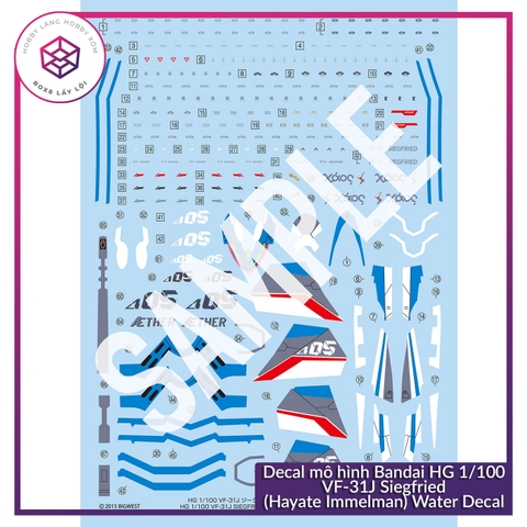 Decal mô hình Bandai HG 1/100 VF-31J Siegfried (Hayate Immelman) Water Decal [TAM]
