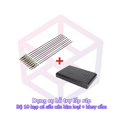 Dụng cụ hỗ trợ lắp ráp bộ 10 kẹp cá sấu cán kim loại + khay cắm – Tool Dụng cụ [TAM]
