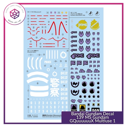 Decal mô hình Bandai Gundam Decal 139 MS Gundam GQuuuuuuX Multiuse 1 [TAM]
