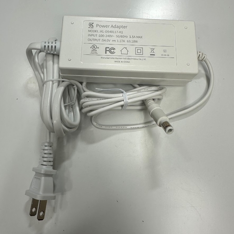 Adapter 54V 1.17A 63W Xiamen Keli Connector Tip Size 5.5mm x 2.5mm