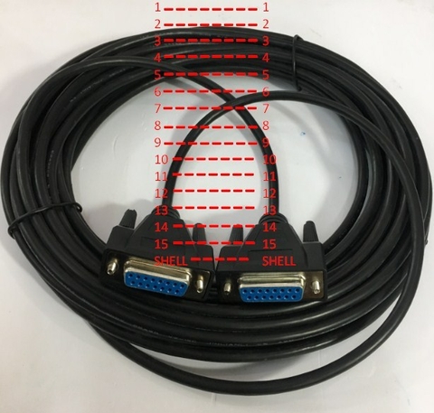 Cáp RS232C Chuẩn Công Nghiệp 15 Chân 2 Hàng Âm Âm Cổng Song Song Nối Tiếp D-SUB DB15 Female to DB15 Female 2 Row 15Pin 28AWG Cable Black Length 10M