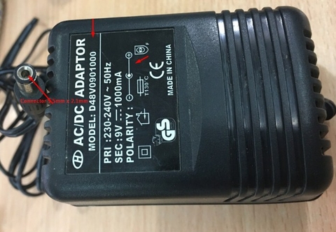 Adapter 9V 1000mA D48V0901000 Tuyến Tính Connector Size 5.5mm x 2.1mm