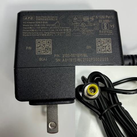 Adapter 12V 1.5A 18W APD OEM Thay Thế UNIFIVE US301210 12V 1A 10W US Plug Connector Tip Size 5.5mm x 3.3mm