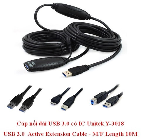 Cáp nối dài USB 3.0 có IC Unitek Y-3018 USB 3.0 Active Extension Cable - M/F Length 10M