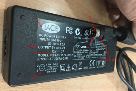 Adapter Original Lacie ACU057A-0512 ACLG-51 AC Adapter 5VDC 4.2A 12V 3A For RAID Enclosure SATA Hard Drives Connector Size 4Pin 10mm Mini Din