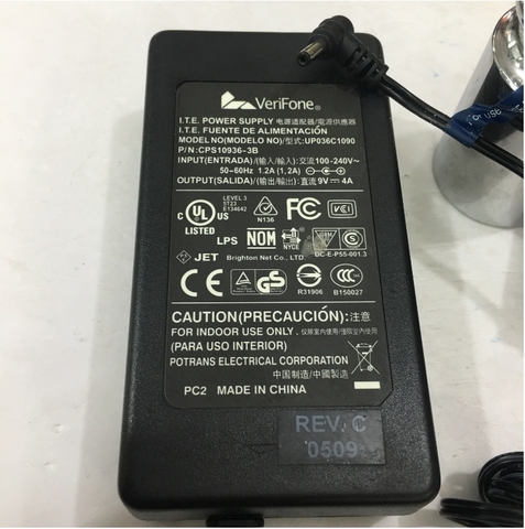 Bộ Chuyển Đổi Nguồn Adapter Original 9V 4A 36W VeriFone UP036C1090 Connector Size 3.5mm x 1.35mm 90 Degree