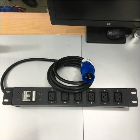 Thanh Nguồn PDU 1U Rack 19 6 Way Universal UK Outlet Có MCB BHW-T4 C32 MITSUBISHI Công Suất Max 16A 250V to IP44 IEC309-2 Plug Power Cord 3x2.5mm Length 3M