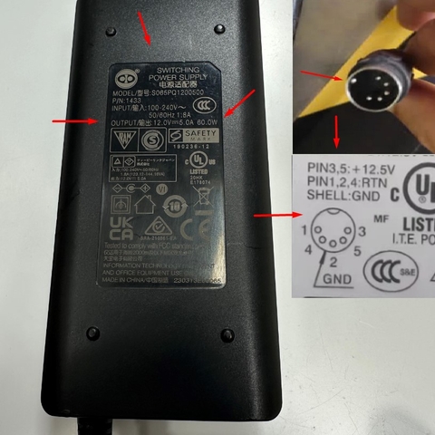 Adapter 12V 5A 60W Tenpao Connector Tip Size 5 Pin DIN Male Plug Connector For Cổng Dò Kim Loại An Ninh
