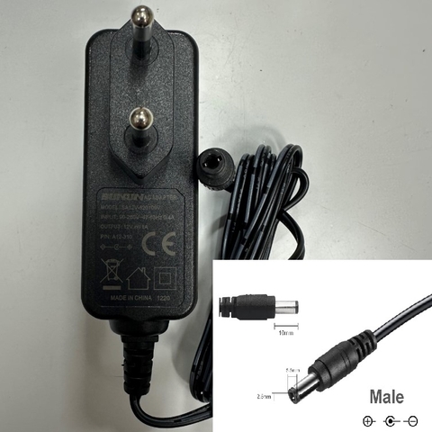 Adapter 12V 1A 12W Sunun OEM Thay Thế 12V 1A JET 6A-121WP12 EU Plug Power Supply + ---C--- - Connector Tip Size 5.5mm x 2.5mm For Cân Điện Tử Shinko Balance Weighing Scale 12V