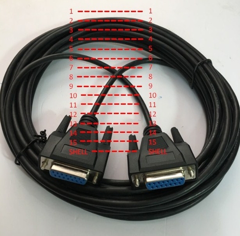 Cáp RS232C Chuẩn Công Nghiệp 15 Chân 2 Hàng Âm Âm Cổng Song Song Nối Tiếp D-SUB DB15 Female to DB15 Female 2 Row 15Pin 28AWG Cable Black Length 8M