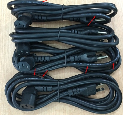 Dây nguồn IEC 60320 C13 chữ L vuông góc 90 JET BUFFALO YP-12P YC-12L 7A/125V(Power Cord Japan JIS8303 3x0.75mm)Length 1.8M