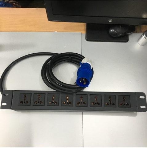 Thanh Nguồn PDU 1U Rack 19 8 Way Universal UK Outlet Công Suất Max 16A 250V to IP44 IEC309-2 Plug Power Cord 3x2.5mm Length 3M