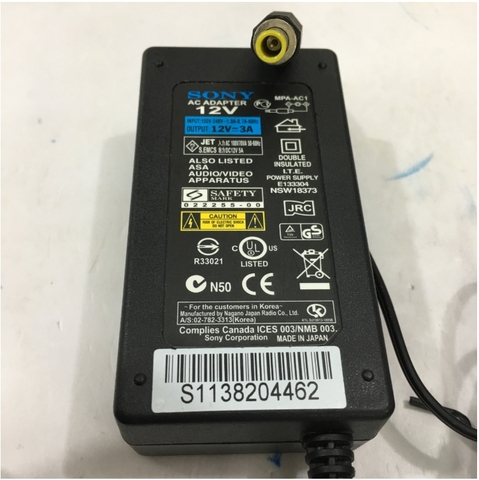 Bộ Chuyển Đổi Nguồn Adapter Original 12V 3A 36W SONY MPA-AC1 For Camera DVD EVI VRD EVI BRC SRG Connector Size 5.5mm x 3.5mm x1.0mm