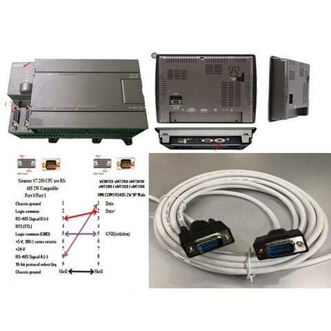 Cáp Lập Trình PLC SIEMENS S7-200 Với Màn Hình WEINTEK cMT3151/ eMT3070/ eMT3105 / eMT3120 / eMT3150 Qua Giao Thức RS485 COM1 Connector Cable DB9 Male to DB9 Male Length 5M