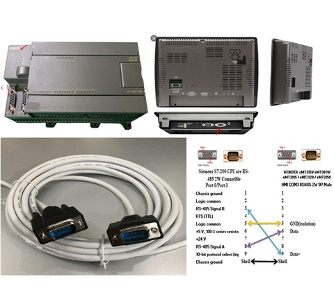 Cáp Lập Trình PLC SIEMENS S7-200 Với Màn Hình WEINTEK cMT3151/ eMT3070/ eMT3105 / eMT3120 / eMT3150 Qua Giao Thức RS485 COM3 Connector Cable DB9 Male to DB9 Male Length 5M