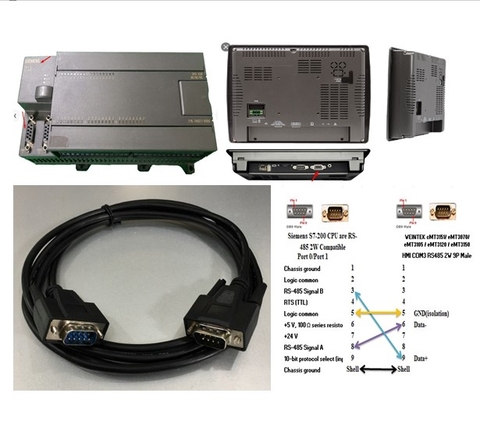 Cáp Lập Trình PLC SIEMENS S7-200 Với Màn Hình WEINTEK cMT3151/ eMT3070/ eMT3105 / eMT3120 / eMT3150 Qua Giao Thức RS485 COM3 Connector Cable DB9 Male to DB9 Male Length 2M