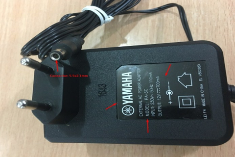 Adapter Original YAMAHA PA-3C 12V 0.7A For Đàn Organ Yamaha PSR, YPG, YPT, DGX, DD, EZ And Digital Piano Portable Keyboards Connector Size 5.5mm x 2.1mm