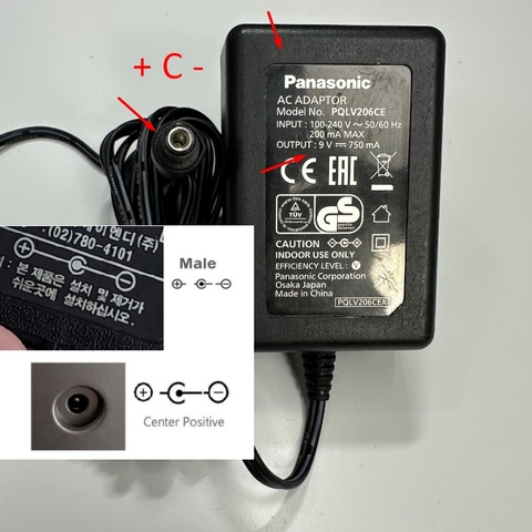 Adapter 9V 750mA Panasonic OEM Thay Thế AND TB-162KR 7.5V 250mA DC Plug + C - Connector Tip Size 5.5mm x 2.1mm For Cân Điện Tử Balances AND HC Series Power Supply