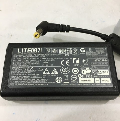 Adapter Original 19V 3.42A 65W LITEON PA-1650-69 Connector Size 5.5mm x 1.7mm 90 Degree
