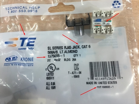 Nhân Mạng TE Connectivity Amp/Tyco/Commscope Cat6 SL 110 Jack, T568A/B, Almond [1375055-1]
