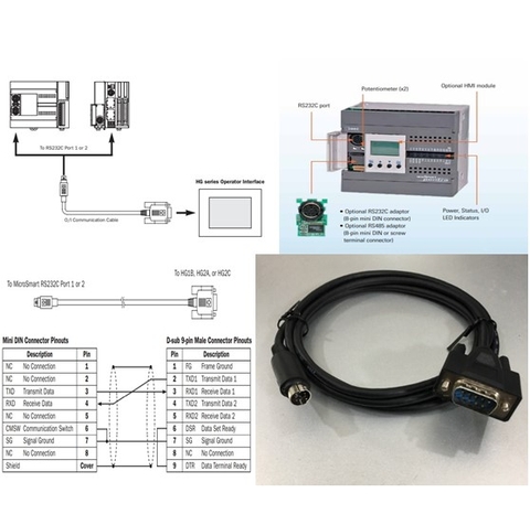 Cáp Lập Trình Communication Cable FC4A-KC1C RS232C Mini Din 8 Pin Male to DB9 Male 1.8M For PLC IDEC MicroSmart RS232C Port 1 or 2 Với PANEL HMI TOUCH SCREEN IDEC HG1B HG2A or HG2C Series