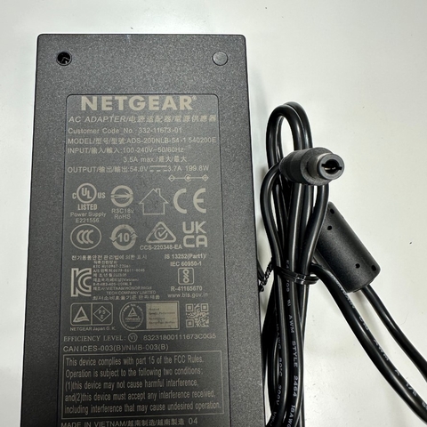 Adapter 54V 3.7A 199.8W NETGEAR ADS-200NLB-54-1 IEC C14 Plug DC Power Connector Tip Size 6.5mm x 3.0mm For Cisco Meraki MX68 MX68W MX68CW MX75 MX68-HW MX68W-HW MX75-HW