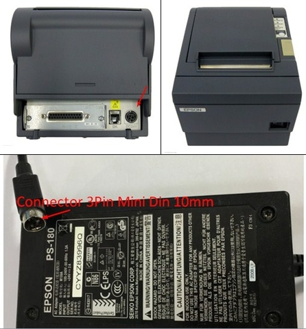 Adapter 24V 2A 48W Original EPSON PS-180 M59A For Máy In Hóa Đơn Epson TM-T88III Connector 3Pin Mini Din 10mm