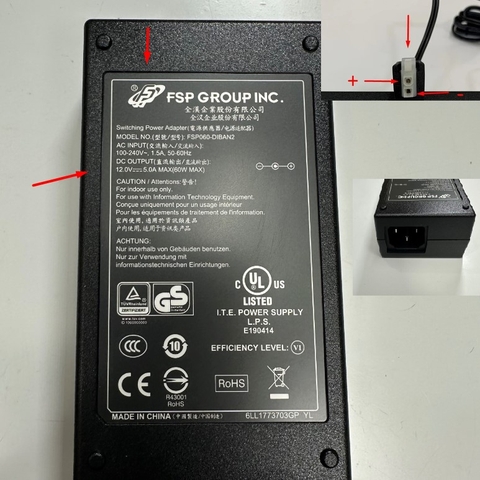 Adapter 12V 5A 60W FSP Group OEM Thay Thế 12V 3A 36W FSP036-RAB FSP IEC C14 Plug DC Connector Tip Size Molex 2 Pin For Fortinet FortiGate FG-40F/FG60F/70F/80F Power Supply