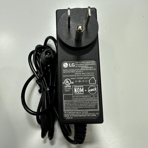 Adapter 19V 2.53A 48W LG MS-V2530R190 US Plug Connector Tip Size 6.5mm x 4.4mm For LG Monitor Power Supply LG Odyssey Monitor; LG LCD LED TV Monitor