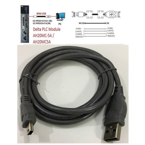 Cáp Kết Nối PLC Programming DELTA UC-PRG015-01A USB Type A to Mini B Cable For Module AH20MC-5A AH20MC5A Tới Computer Length 1.5M