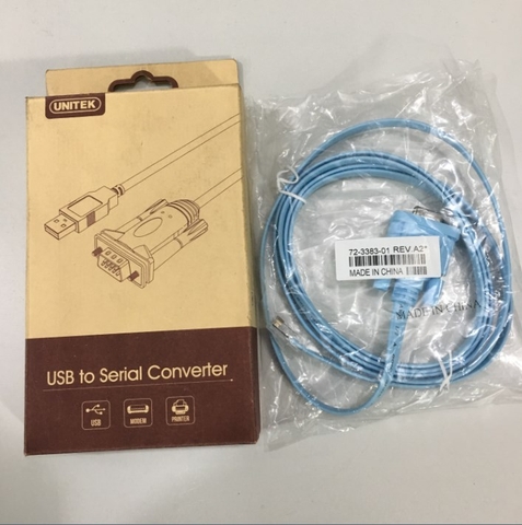 Bộ Combo Cáp Điều Khiển Cisco 72-3383-01 RS232 DB9 Female to RJ45 Và USB to RS232 UNITEK Y-105 For Console Management Router Cable Length 3.3M